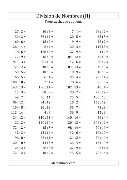 Division de Nombres Jusqu'à 196 (H)