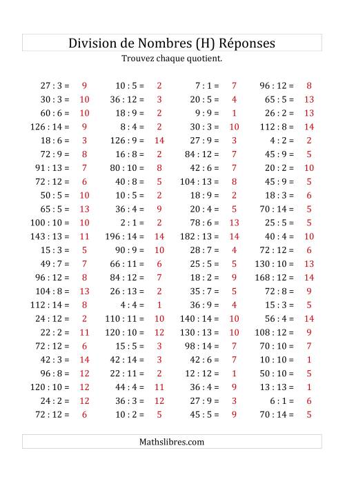 Division de Nombres Jusqu'à 196 (H) page 2