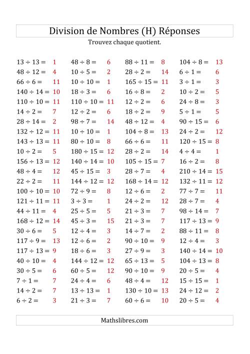 Division de Nombres Jusqu'à 225 (H) page 2
