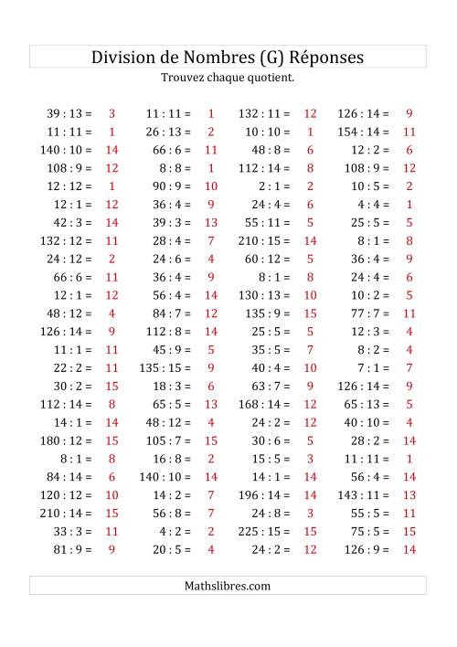 Division de Nombres Jusqu'à 225 (G) page 2