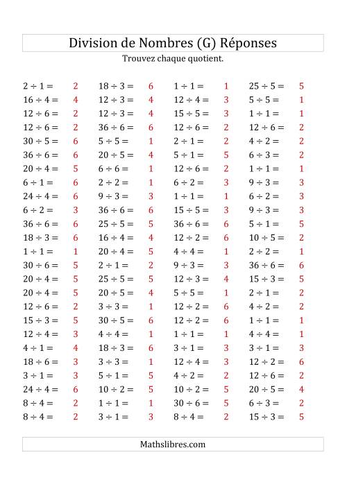 Division de Nombres Jusqu'à 36 (G) page 2
