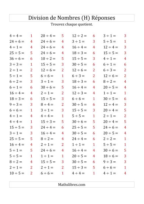 Division de Nombres Jusqu'à 36 (H) page 2