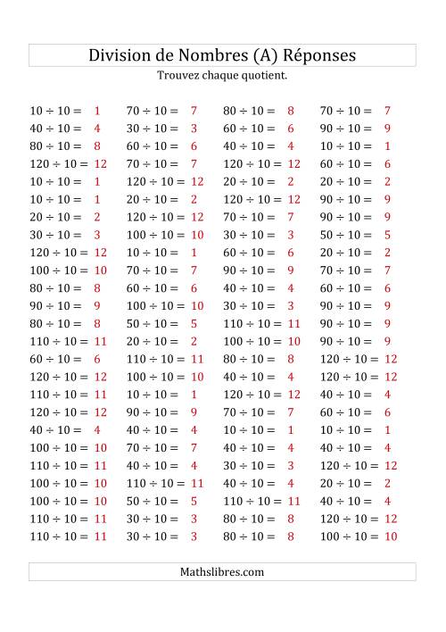 Division de Nombres Par 10 (Quotient 1 - 12) (A) page 2