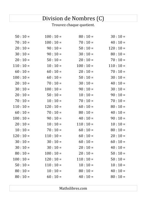 Division de Nombres Par 10 (Quotient 1 - 12) (C)