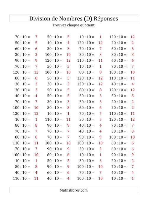 Division de Nombres Par 10 (Quotient 1 - 12) (D) page 2