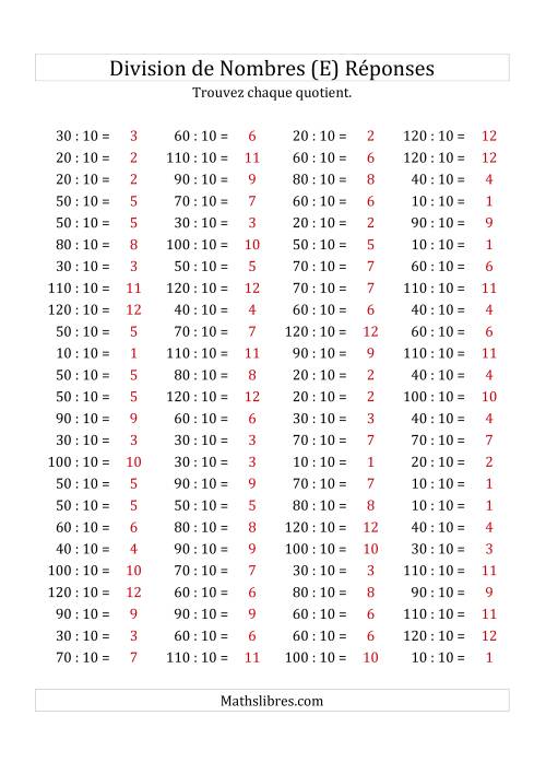 Division de Nombres Par 10 (Quotient 1 - 12) (E) page 2