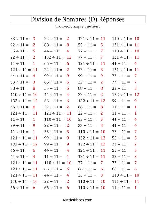 Division de Nombres Par 11 (Quotient 1 - 12) (D) page 2