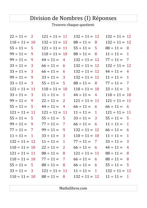 Division de Nombres Par 11 (Quotient 1 - 12) (I) page 2