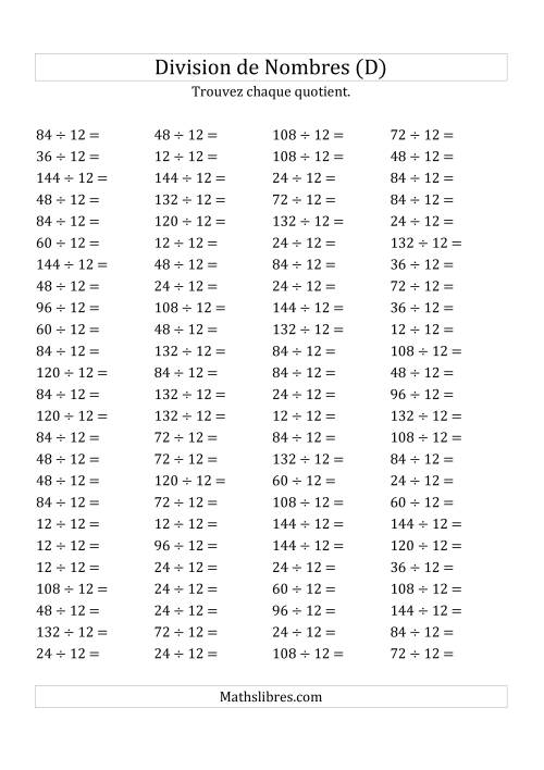 Division de Nombres Par 12 (Quotient 1 - 12) (D)