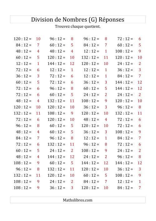 Division de Nombres Par 12 (Quotient 1 - 12) (G) page 2