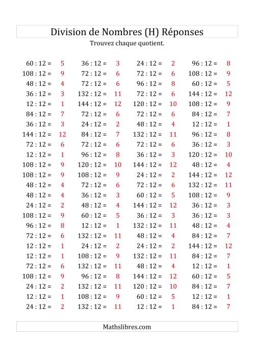 Division de Nombres Par 12 (Quotient 1 - 12) (H) page 2