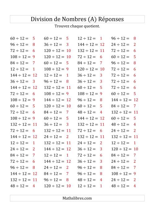 Division de Nombres Par 12 (Quotient 1 - 12) (Tout) page 2