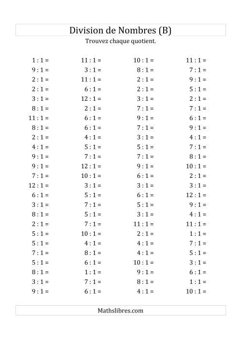 Division de Nombres Par 1 (Quotient 1 - 12) (B)