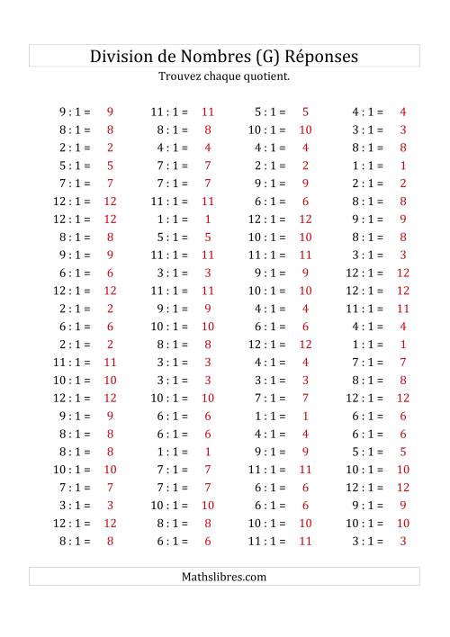 Division de Nombres Par 1 (Quotient 1 - 12) (G) page 2