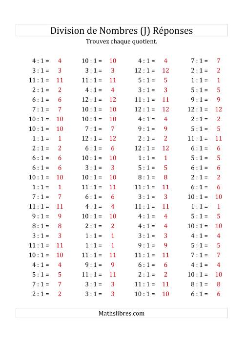 Division de Nombres Par 1 (Quotient 1 - 12) (J) page 2