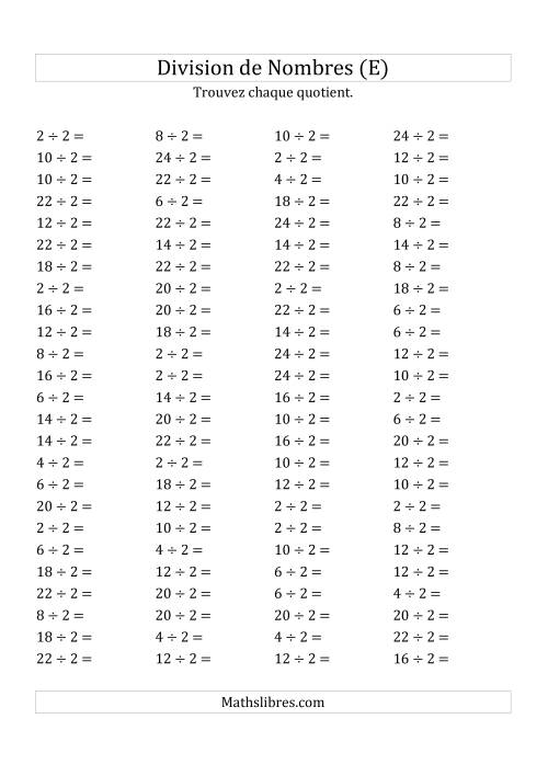 Division de Nombres Par 2 (Quotient 1 - 12) (E)