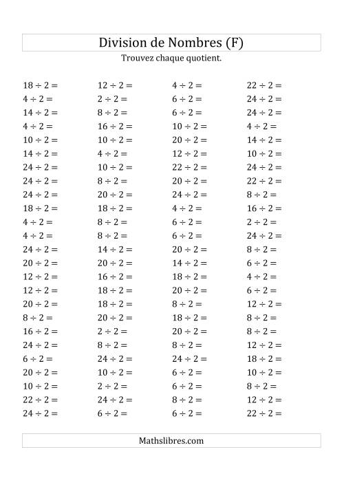Division de Nombres Par 2 (Quotient 1 - 12) (F)
