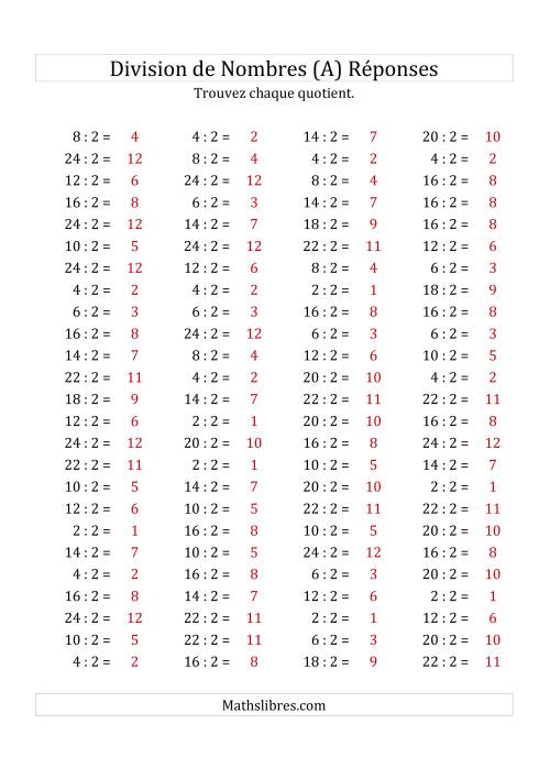 Division de Nombres Par 2 (Quotient 1 - 12) (Tout) page 2