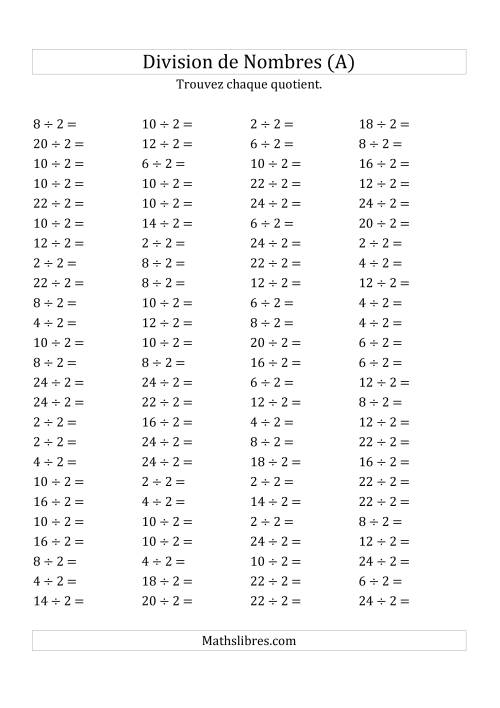 Division de Nombres Par 2 (Quotient 1 - 12) (Tout)