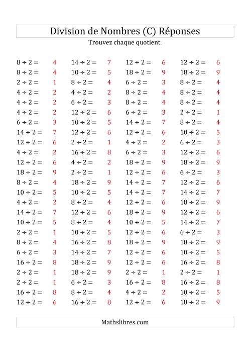 Division de Nombres Par 2 (Quotient 1 - 9) (C) page 2