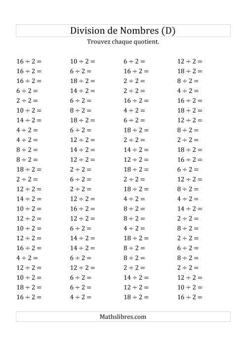 Division de Nombres Par 2 (Quotient 1 - 9) (D)