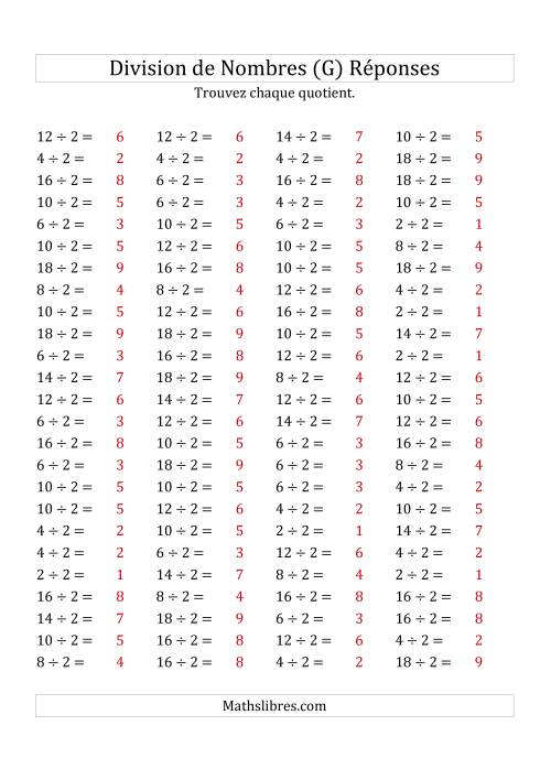 Division de Nombres Par 2 (Quotient 1 - 9) (G) page 2