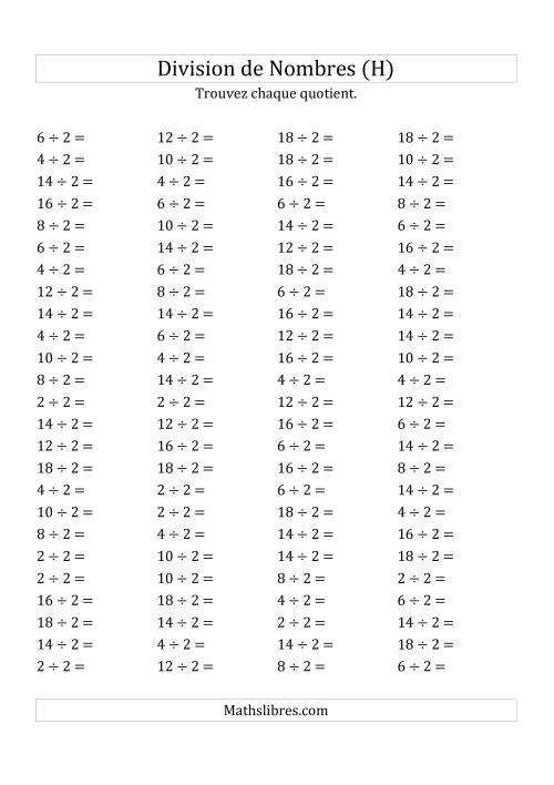 Division de Nombres Par 2 (Quotient 1 - 9) (H)