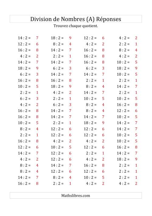Division de Nombres Par 2 (Quotient 1 - 9) (A) page 2