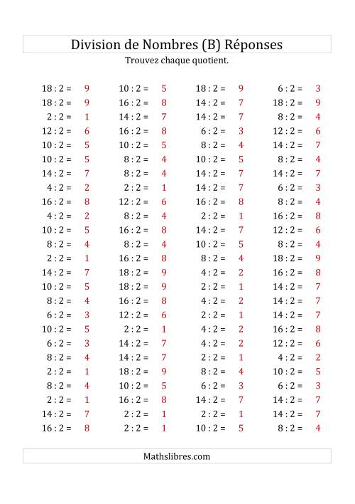 Division de Nombres Par 2 (Quotient 1 - 9) (B) page 2