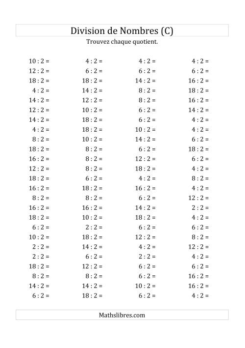 Division de Nombres Par 2 (Quotient 1 - 9) (C)