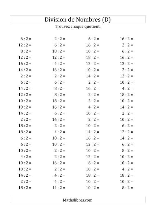 Division de Nombres Par 2 (Quotient 1 - 9) (D)