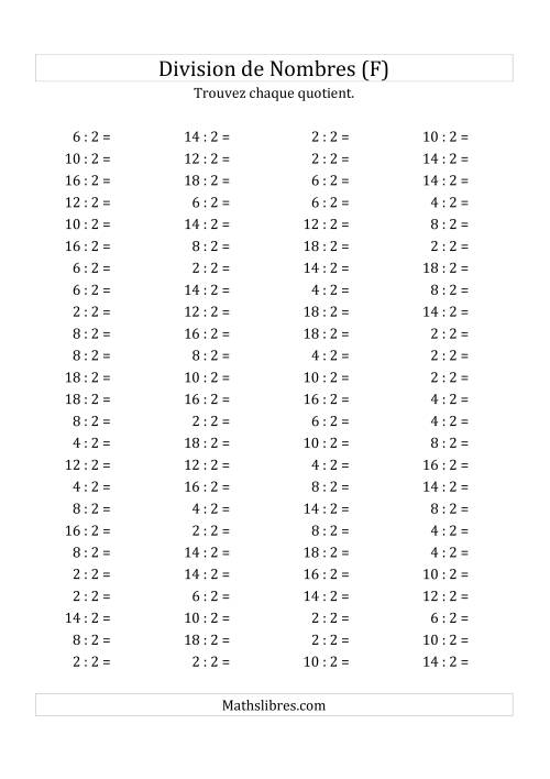 Division de Nombres Par 2 (Quotient 1 - 9) (F)