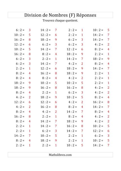 Division de Nombres Par 2 (Quotient 1 - 9) (F) page 2