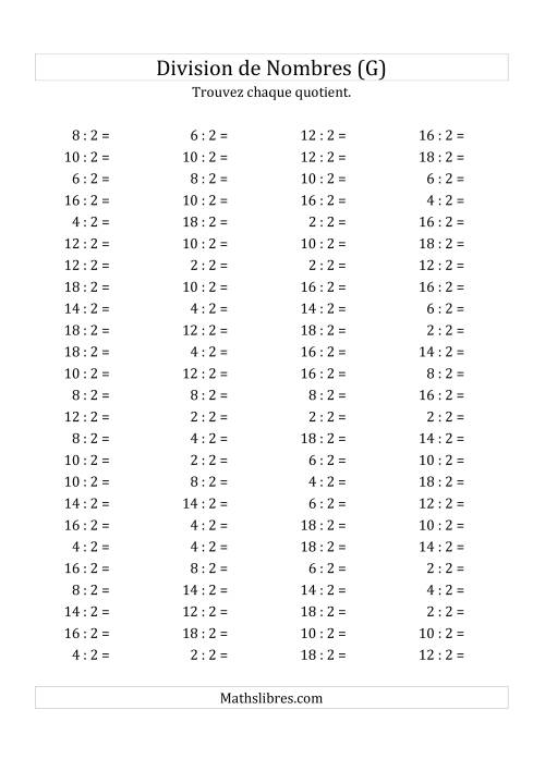 Division de Nombres Par 2 (Quotient 1 - 9) (G)