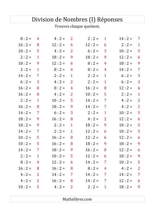 Division de Nombres Par 2 (Quotient 1 - 9) (I) page 2