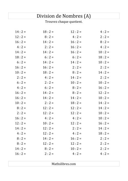 Division de Nombres Par 2 (Quotient 1 - 9) (Tout)