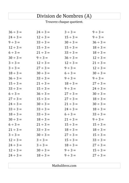 Division de Nombres Par 3 (Quotient 1 - 12) (A)