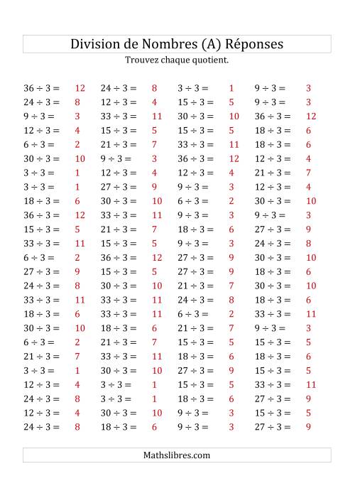 Division de Nombres Par 3 (Quotient 1 - 12) (A) page 2