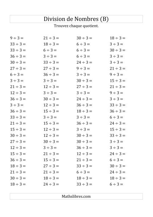Division de Nombres Par 3 (Quotient 1 - 12) (B)