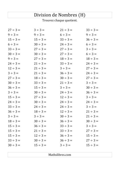 Division de Nombres Par 3 (Quotient 1 - 12) (H)