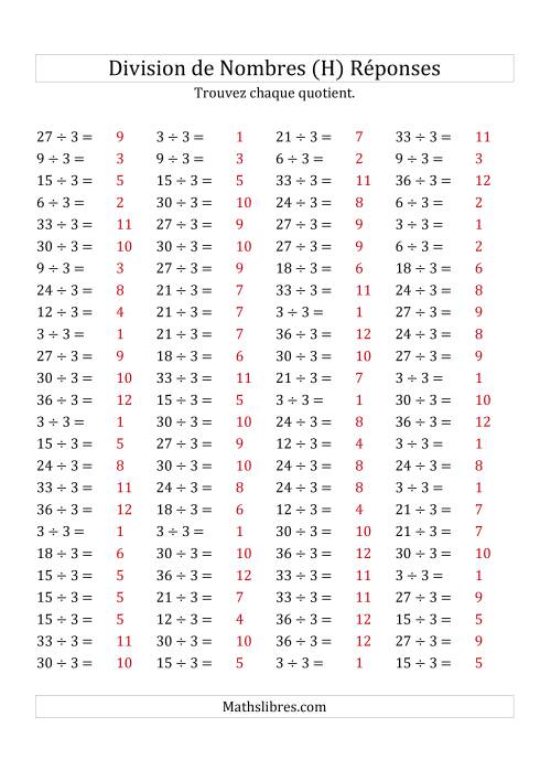 Division de Nombres Par 3 (Quotient 1 - 12) (H) page 2