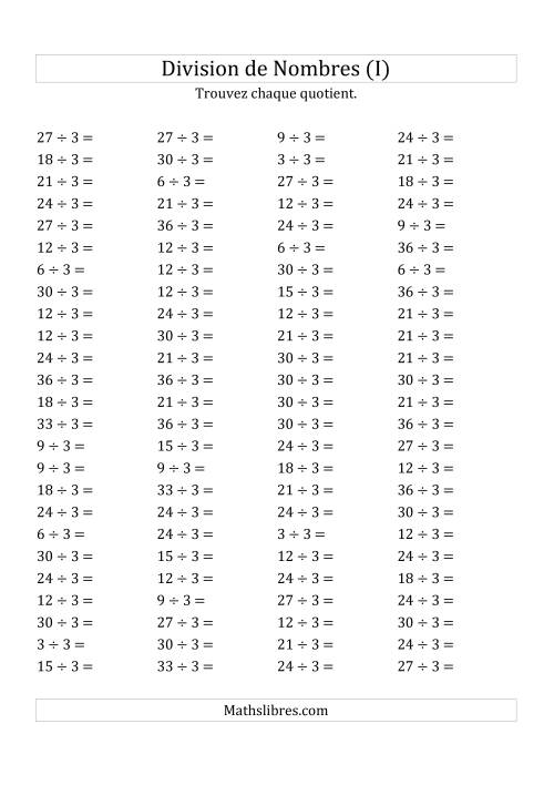 Division de Nombres Par 3 (Quotient 1 - 12) (I)