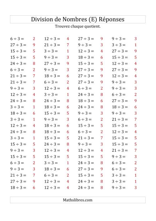 Division de Nombres Par 3 (Quotient 1 - 9) (E) page 2