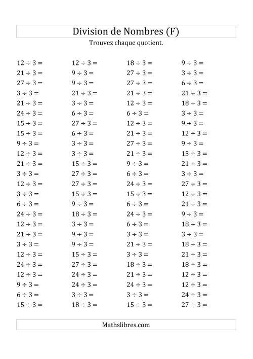 Division de Nombres Par 3 (Quotient 1 - 9) (F)