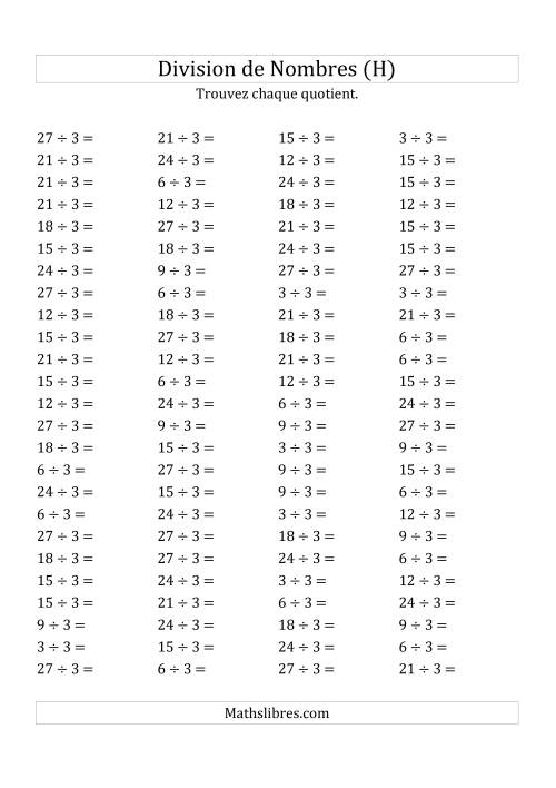 Division de Nombres Par 3 (Quotient 1 - 9) (H)