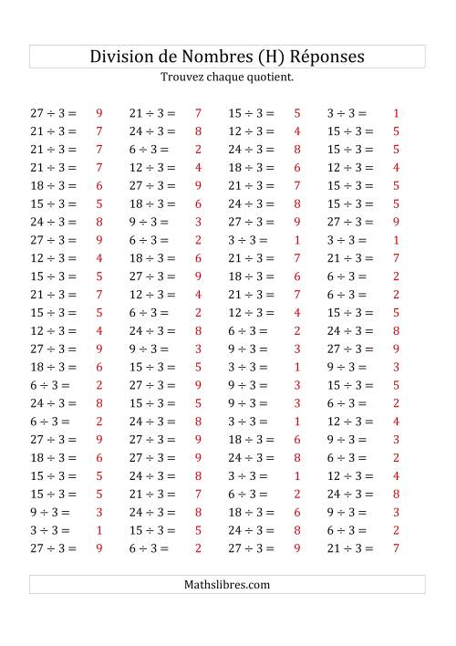 Division de Nombres Par 3 (Quotient 1 - 9) (H) page 2