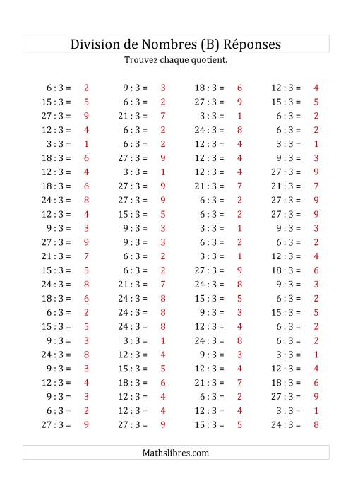 Division de Nombres Par 3 (Quotient 1 - 9) (B) page 2