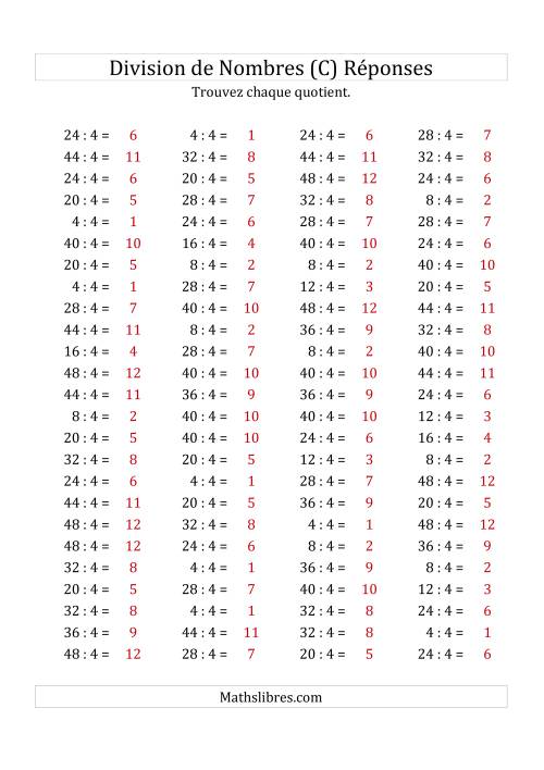 Division de Nombres Par 4 (Quotient 1 - 12) (C) page 2