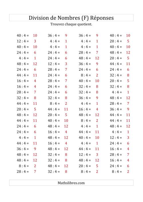 Division de Nombres Par 4 (Quotient 1 - 12) (F) page 2