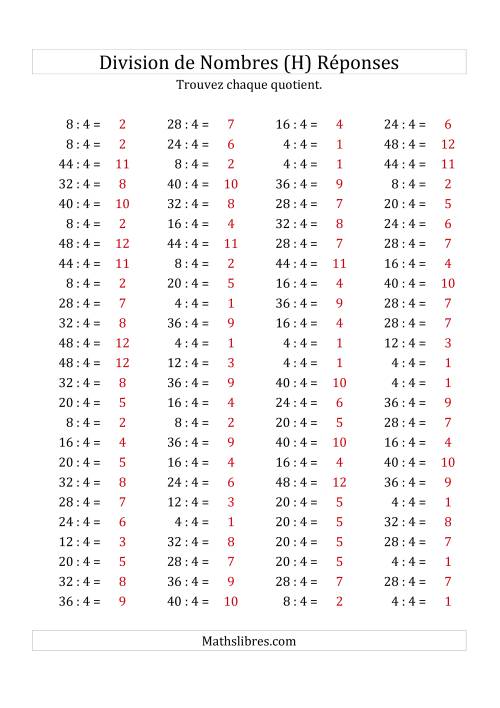 Division de Nombres Par 4 (Quotient 1 - 12) (H) page 2